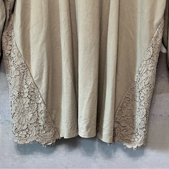J. JILL Ponte Knit Floral‎ Lace Overlay Tunic Top Womens XL Cottagecore Taupe - Picture 3 of 16